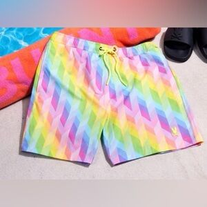Psycho Bunny Multicolor Geometric Swim Shorts-Size Small